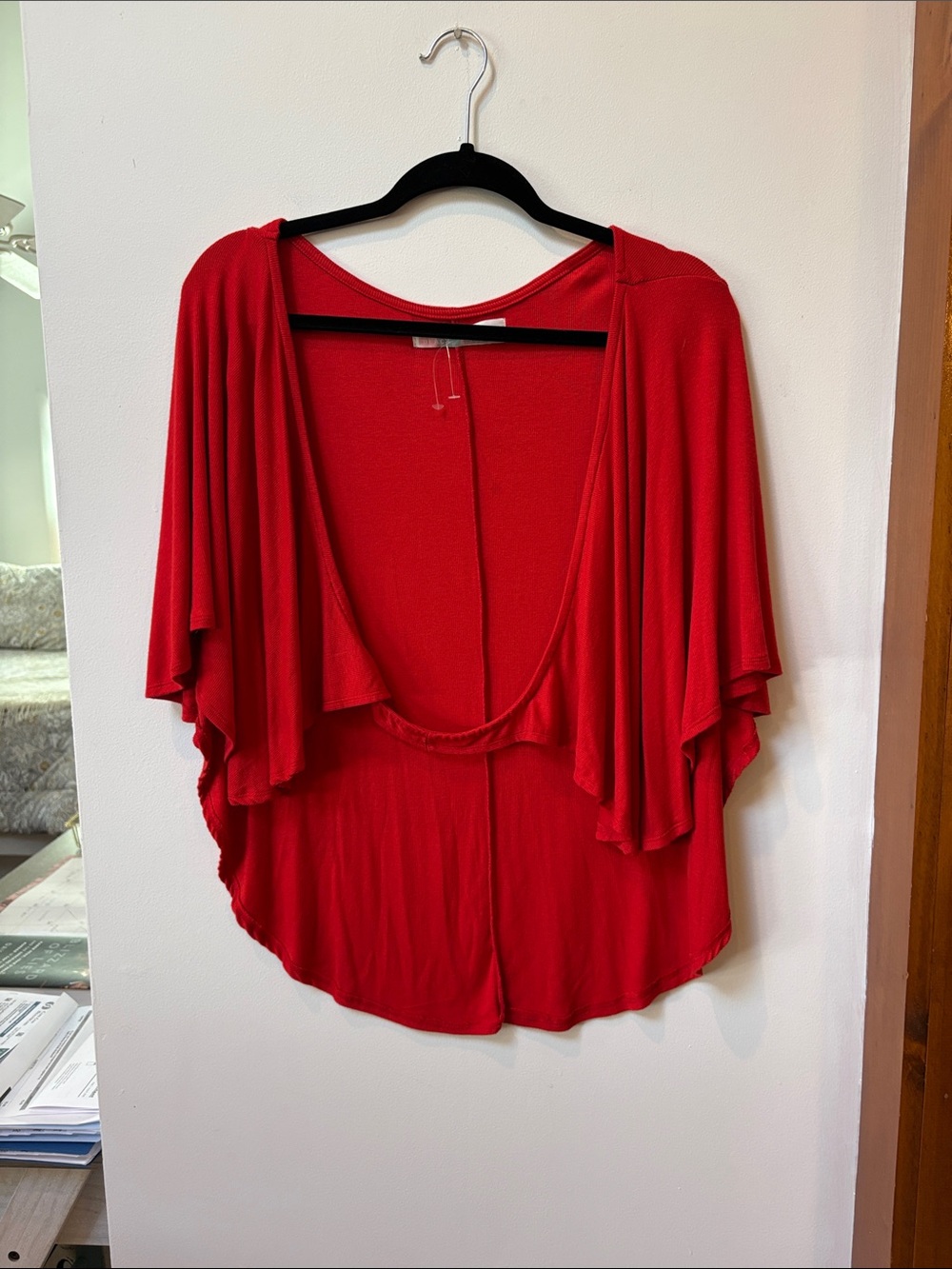 Free People BEACH Red/Orange Draped Open-Front Shrug,Size Med,NWOT